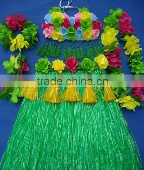 2014 new fashion hawaiian hula skirts with flower trim