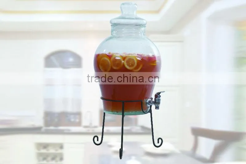 12L glass juice dispenser with metal stand in a color box