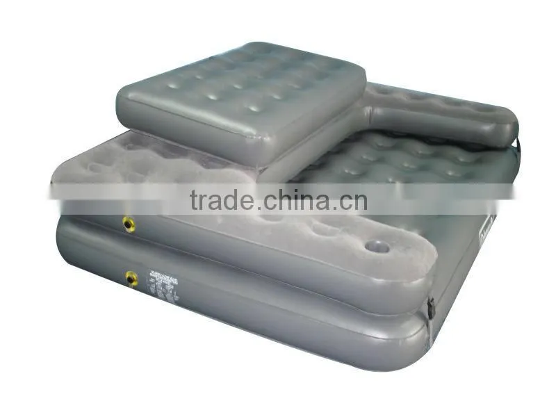 Inflatable sofa bed outdoor or indoor with comfortable armrest and cup holder with/without pump