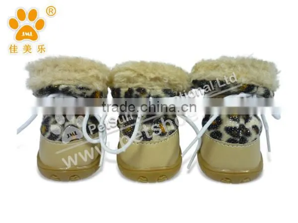 JML good quality custom fleece protective rubber winter pet dog shoes with warm fur durable snow boots
