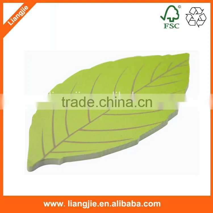 Realistic design print green leaf shaped sticky note pad