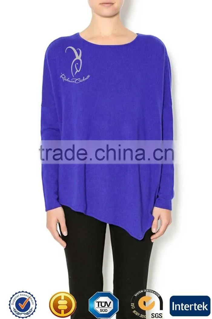 Women's Slant Cut Crew Neck Cashmere Sweater