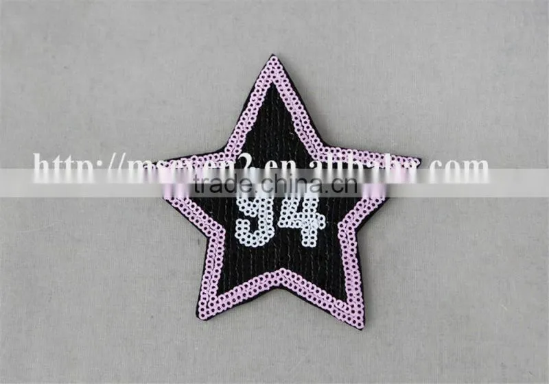 100% fashion design embroidery sequin patch with applique embroidery star patches three color design for cloting
