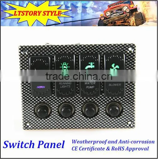 New Car Boat Marine LED Rocker Switch Panel 4Gang