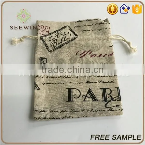 drawstring small printed pocket artificial jute bag
