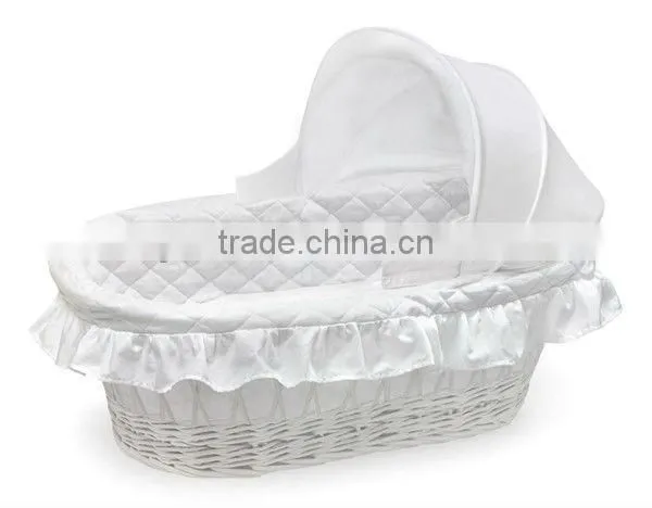 wicker baby basket with soft lining and hood