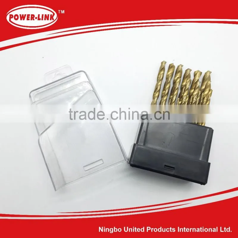 19pcs twist drill set,HSS,tita coated