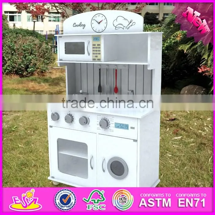 2017 New design pretend play white wooden toy kitchens for toddlers W10C267