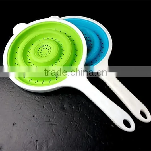 16071 SILICONE Heat resistant foldable silicone pasta strainer Silicone Colander Collapsible Strainer