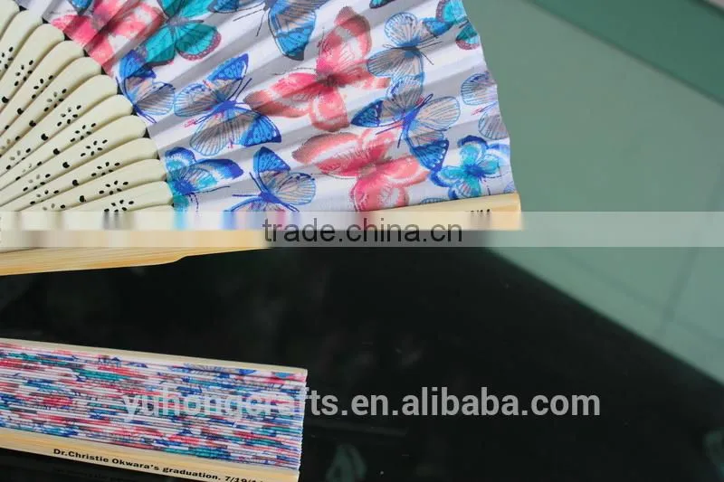 Promotional cotton cloth hand fan with butterfly