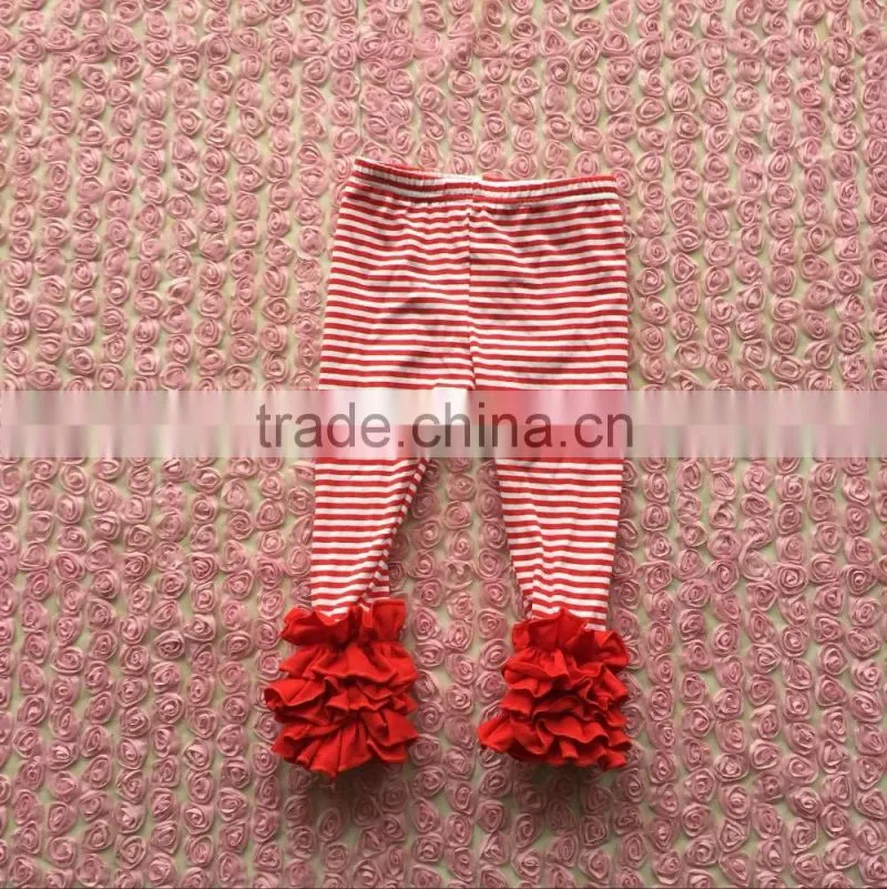 2016 new fashion baby spring 100% cotton stripe with soild color fuller ruffle icing pants