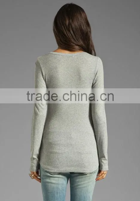 97% rayon 3% spandex melange rib slim fit blank t-shirt