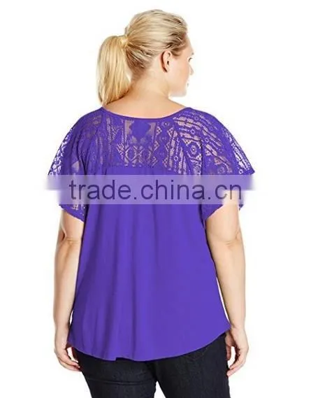 OEM plus size women clothing ladies plus size lace tshirt