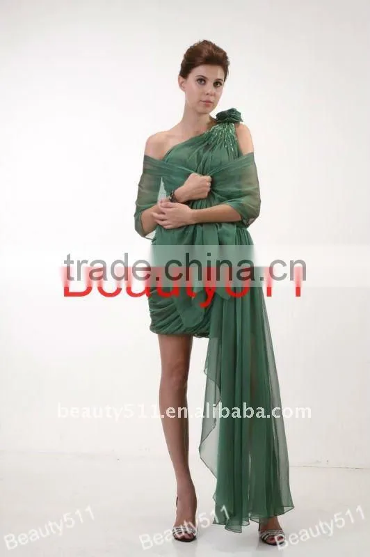 Cocktail Party Homecoming Prom Dress One shoulder Chiffon Green Sexy Pleats Party Dress AS078