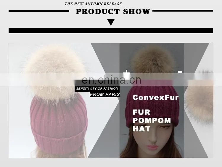 Popular women men beanie hats fur poms hats fur bobble hats wholesale pom poms hats with genuine fur ball