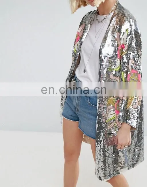 Promotion comfortable fashion causal bling bling lose sequin embroidery jacket women