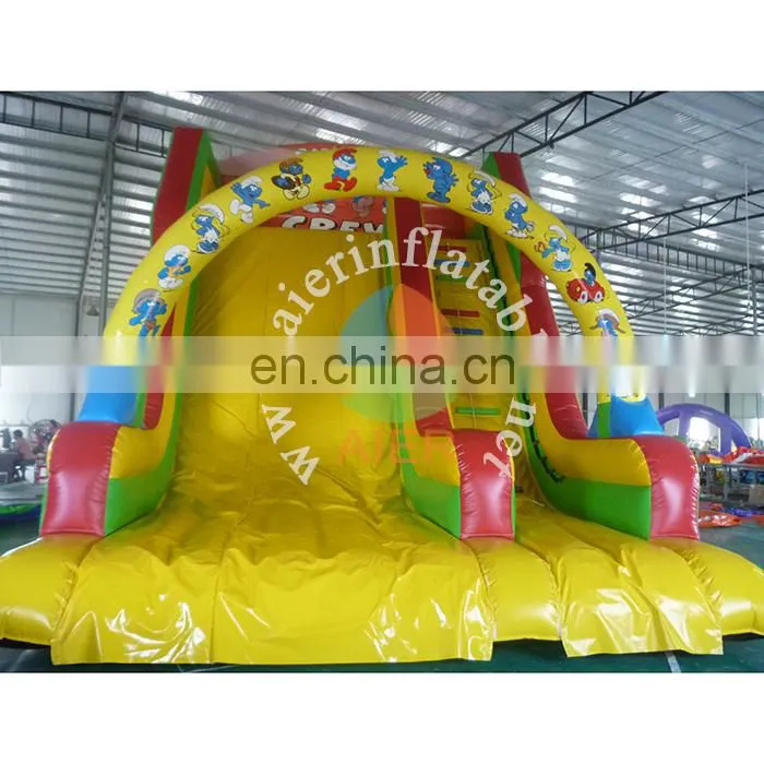 Latest inflatable slide adult outdoor dry slide smurfs printing inflatable dry slide for wholesale price