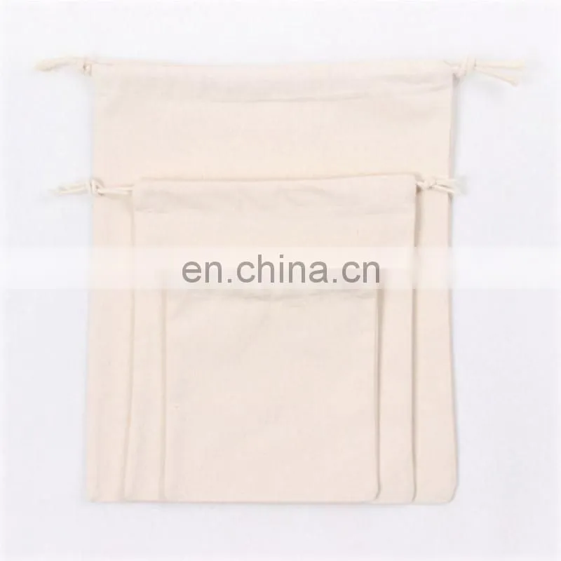 White cotton drawstring pouch with customized logo bag