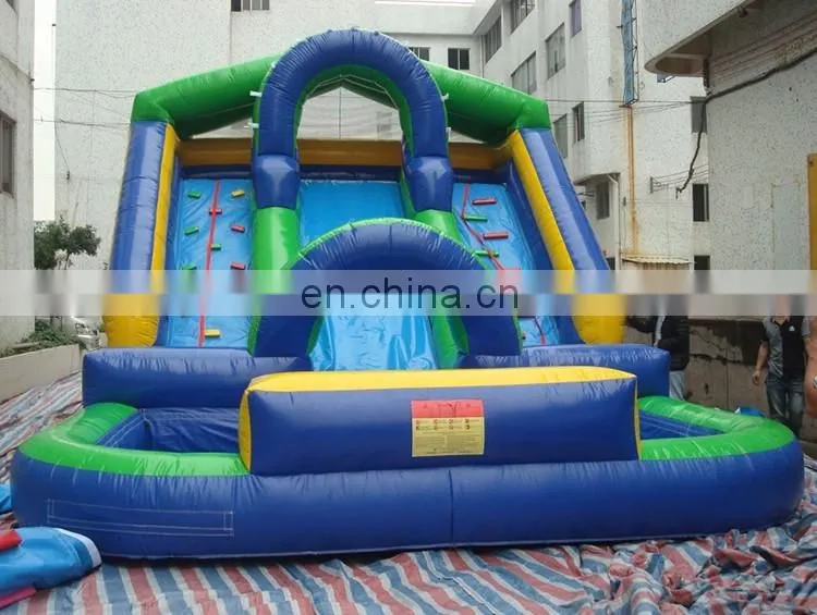 Outdoor giant inflatable water slide with climbing wall