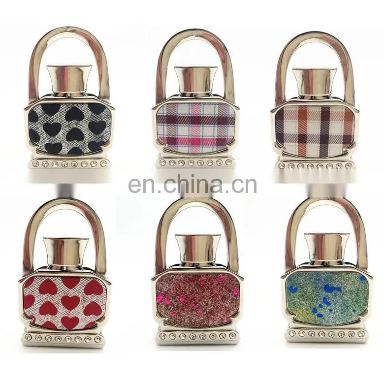 Perfume bottle shape foldable bag purse hanger in bulk