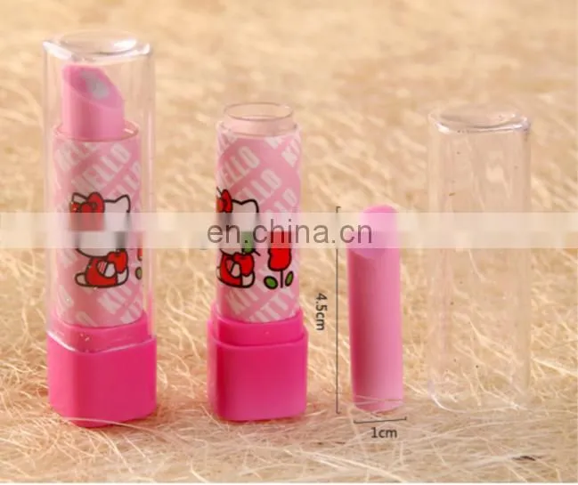 Pink lipstick shaped pencil eraser