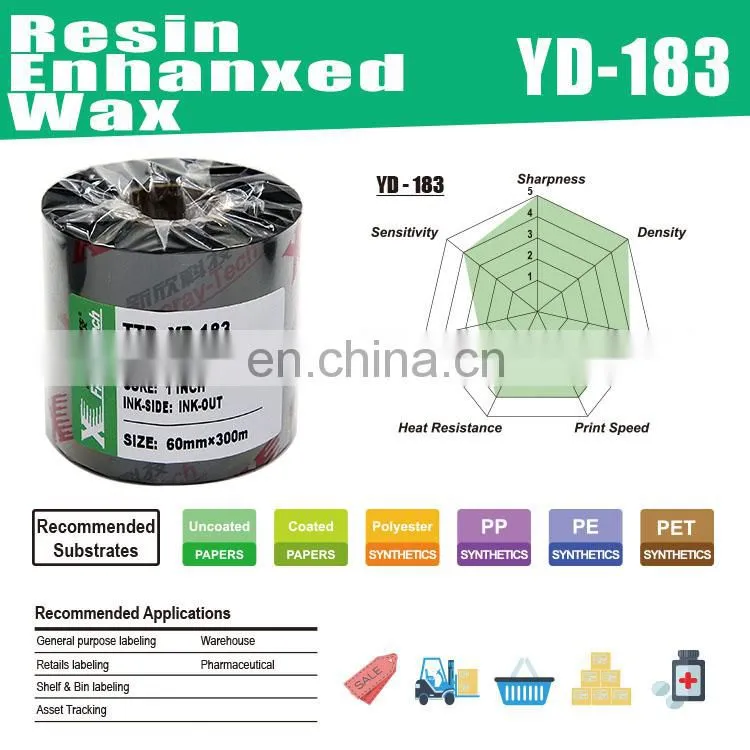 China Xinxiang fineray 100*300 Zebra barcode label printer used thermal transfer wax ribbon