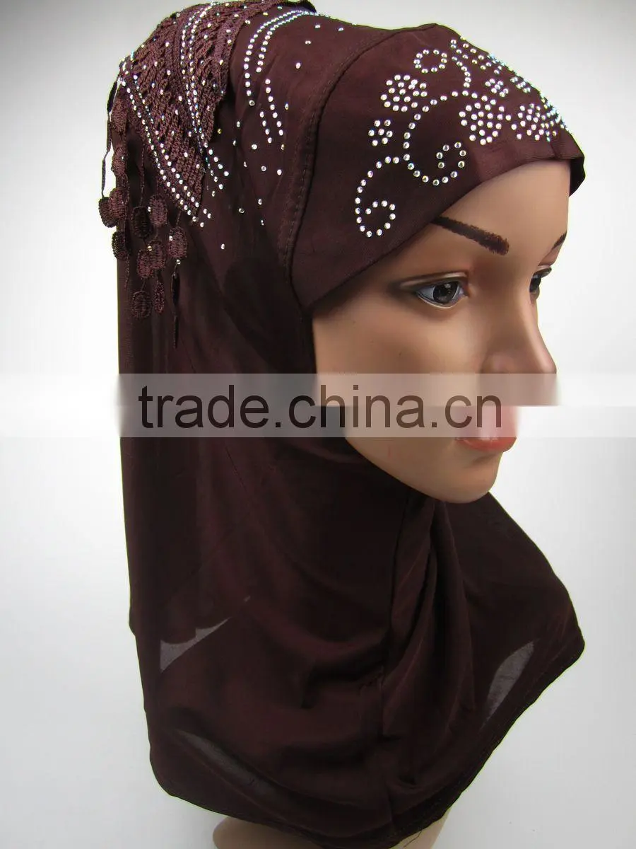 NEW 2016 spring islamic flower headscarf shawl fringe Applique HIJAB 12colors