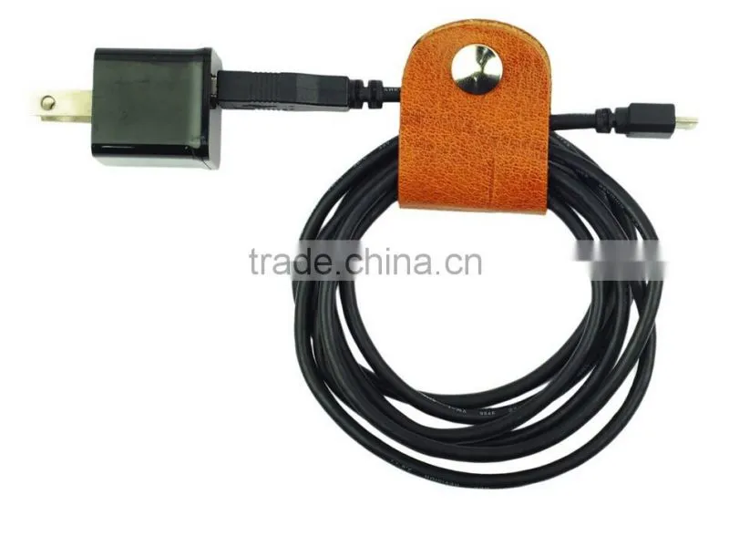 High Quality Gift Genuine Leather CLIPS Cable Tidy Data Cable Storage LEATHER CORD ORANGIZER