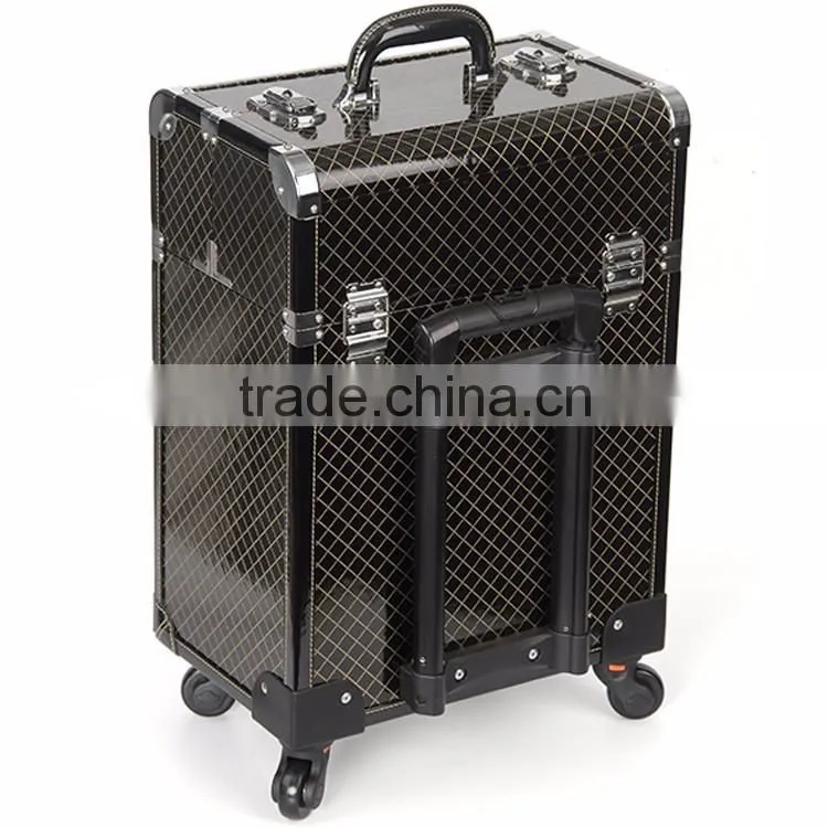 Functional PVC Trolley case Makeup box cosmetic display case With rolling Wheels