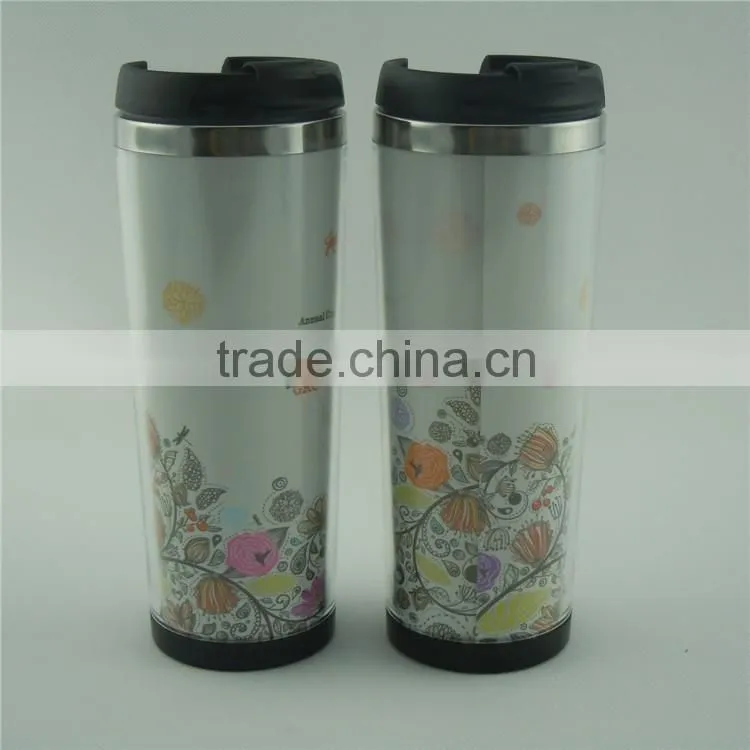 fashion design double wall steal inner PS outer travel mug with paper insert