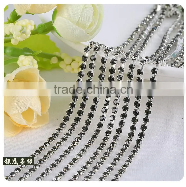 Colorful SS6 to SS38 Silver Plating Wholesales AAA Quality Shinny Close Crystal Cup Claw Rhinestone Chain for Jewelry Cheapest