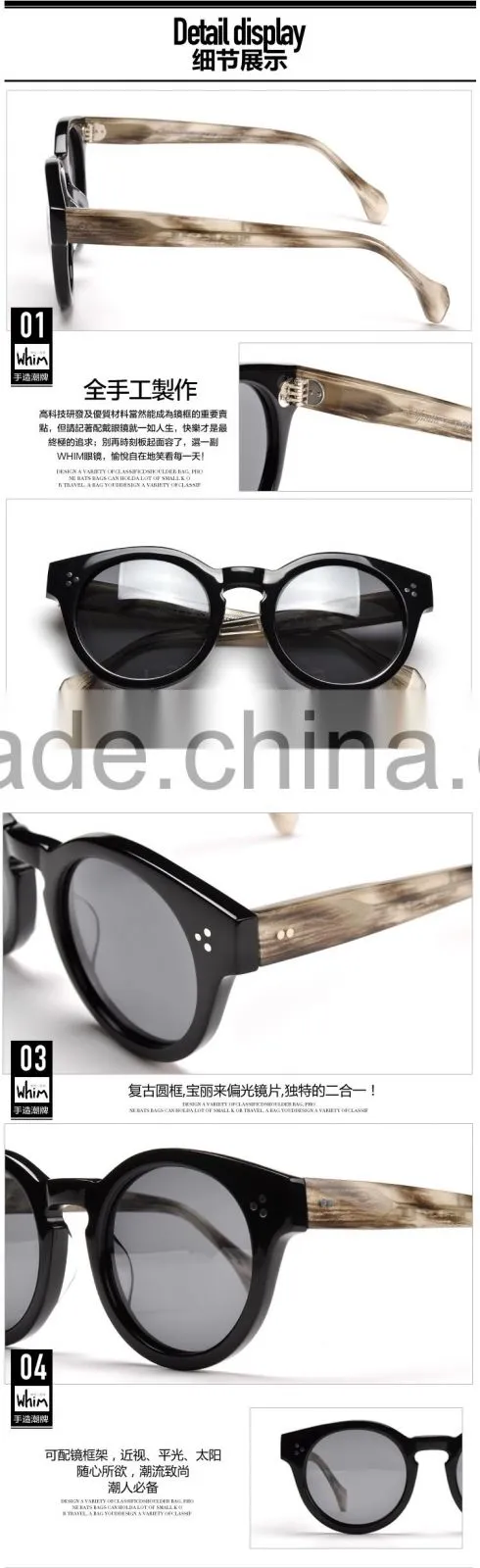 WHIM Vintage Round Frame Women Polarized Acetate Sunglasses