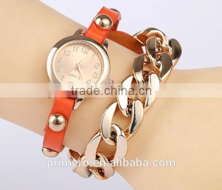 Women Steel Crude Chain Rivet Wrist Quartz Watch Bracelet