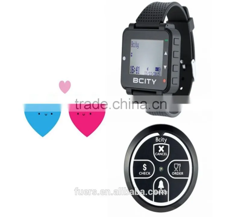 Classical design 300M call range watch pager and call button restaurant waiter calling system