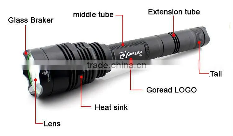 GOREAD Y62 black Aluminum High bright rechargeable XML-T6 5 mode 10W led flashlight