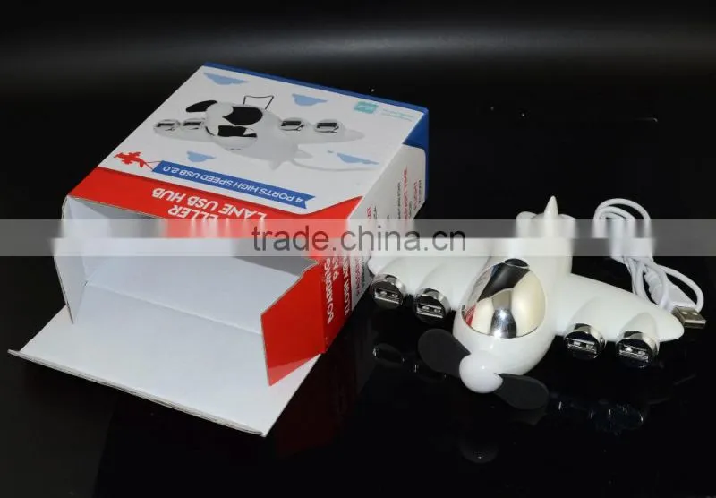 USB 2.0 Interface Type Airplane Shape USB Hub with Fan 4 Port USB Hub