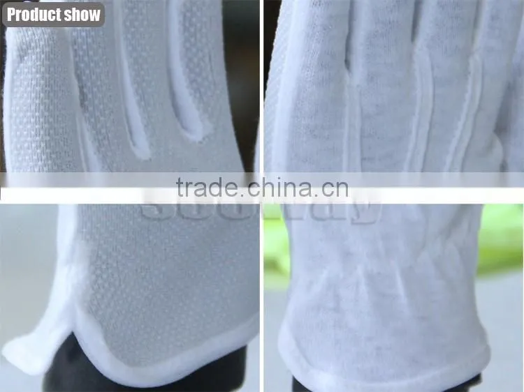 Seeway Cotton Knitted Inspectors Parade Traffic Police Work Gloves with Anti Skid White PVC Grip Dots on Palm