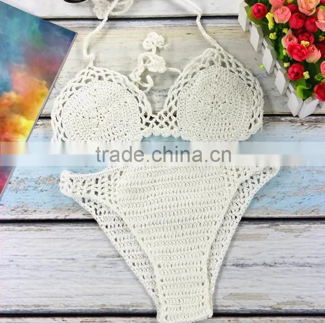 Crochet Knitting Flower Bikini Suit,Sexy Swimwaer For Beach