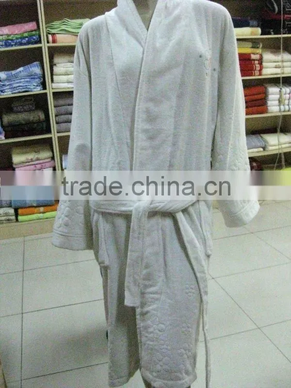 solid terry 100% cotton bathrobe with border