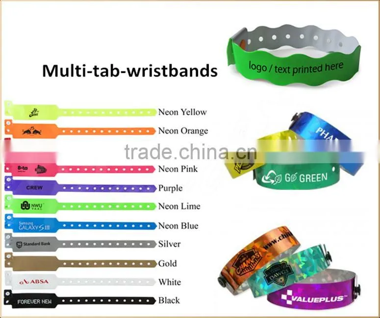 Water proof vinyl tab removable wristbands with custom printing