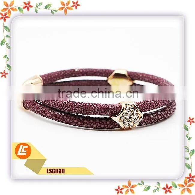 Women best gift grey genuine leather stingray bracelet with rose gold clasp hot sale