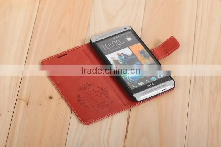 High quality PU card slot leather case For HTC One M7