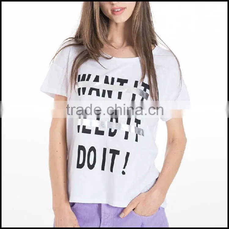 Women plain round neck screen printing sport t shirt with factory prices
