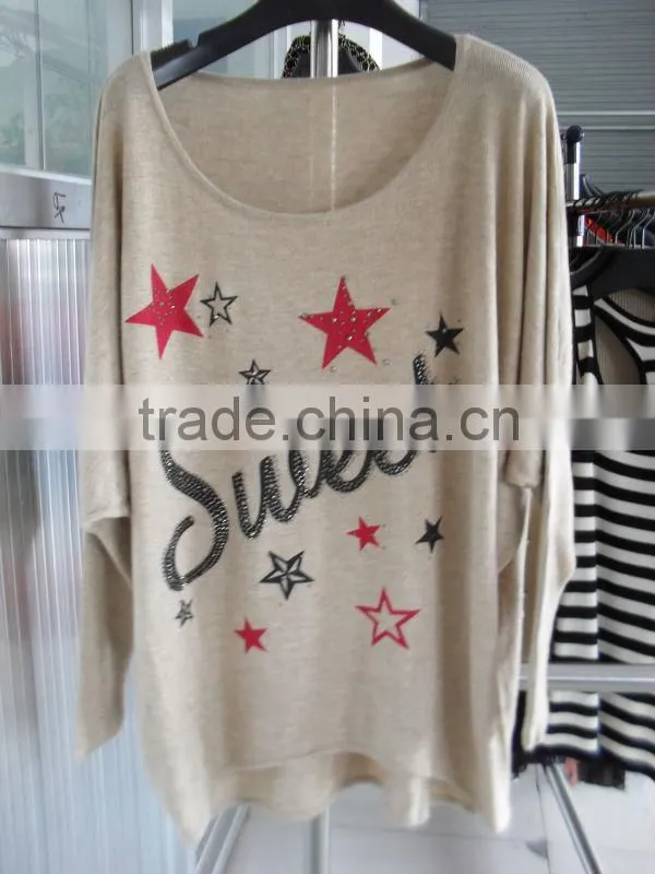 Printing sweet starts and hot drilling technology of women sweater 9963#