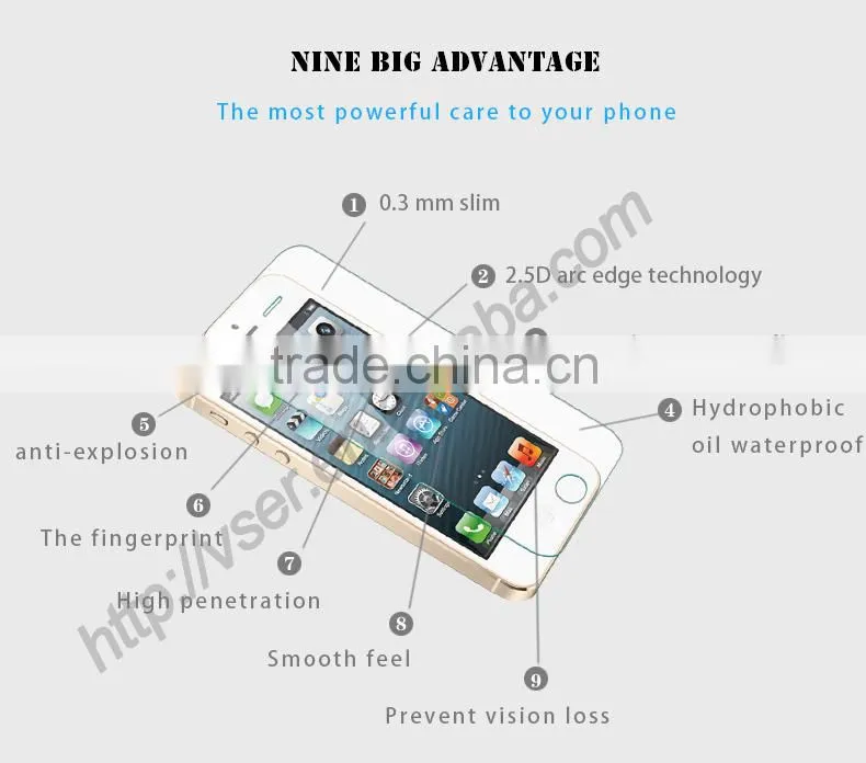 Hot selling china anti-shock screen protector for iphone5 5s 2.5d Tempered Glass Screen Protector