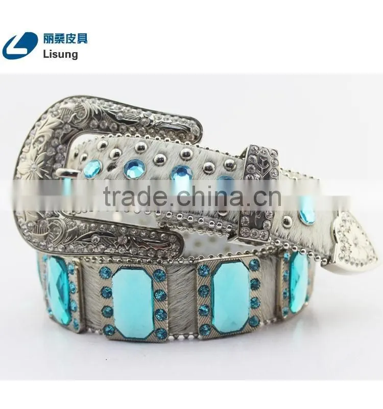Cowboy Crystal Full Grain Horse Hide Leather Belt with Hair