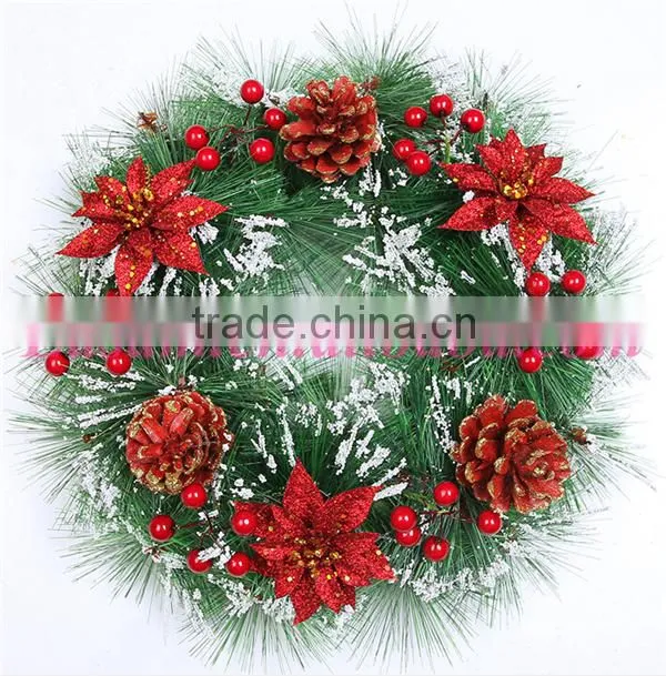 Hot selling plastic christmas wreaths with red flower
