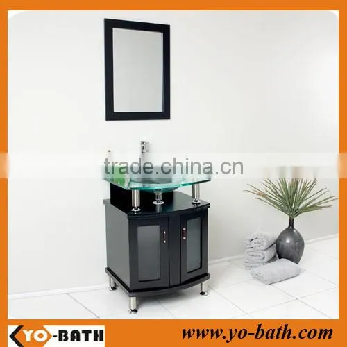 24"solid wood wash room cabinet with glass wash basin