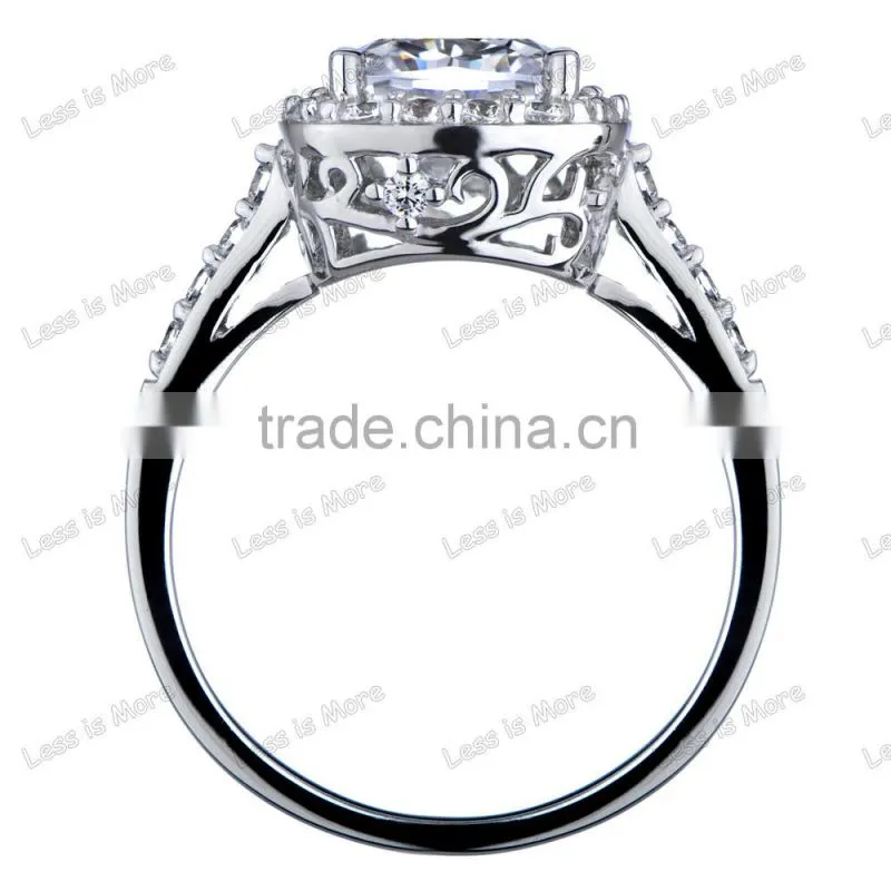 Silver CZ Halo Cushion Cut Engagement Ring with 8mm,10mm big cz or crystal stone