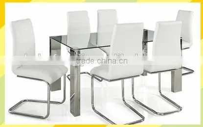 2016 morden glass top 4 seaters dining tables with pvc chairs
